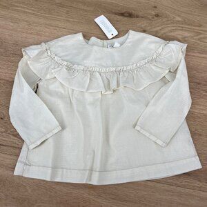 Gymboree Girls Long Sleeve Ruffle Blouse Top Size 2T Ivory Party School NEW